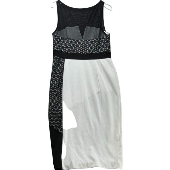 ASOS Women's Monochrome Geometric Dress Mesh Detail Black White Size 8 - Picture 2 of 16